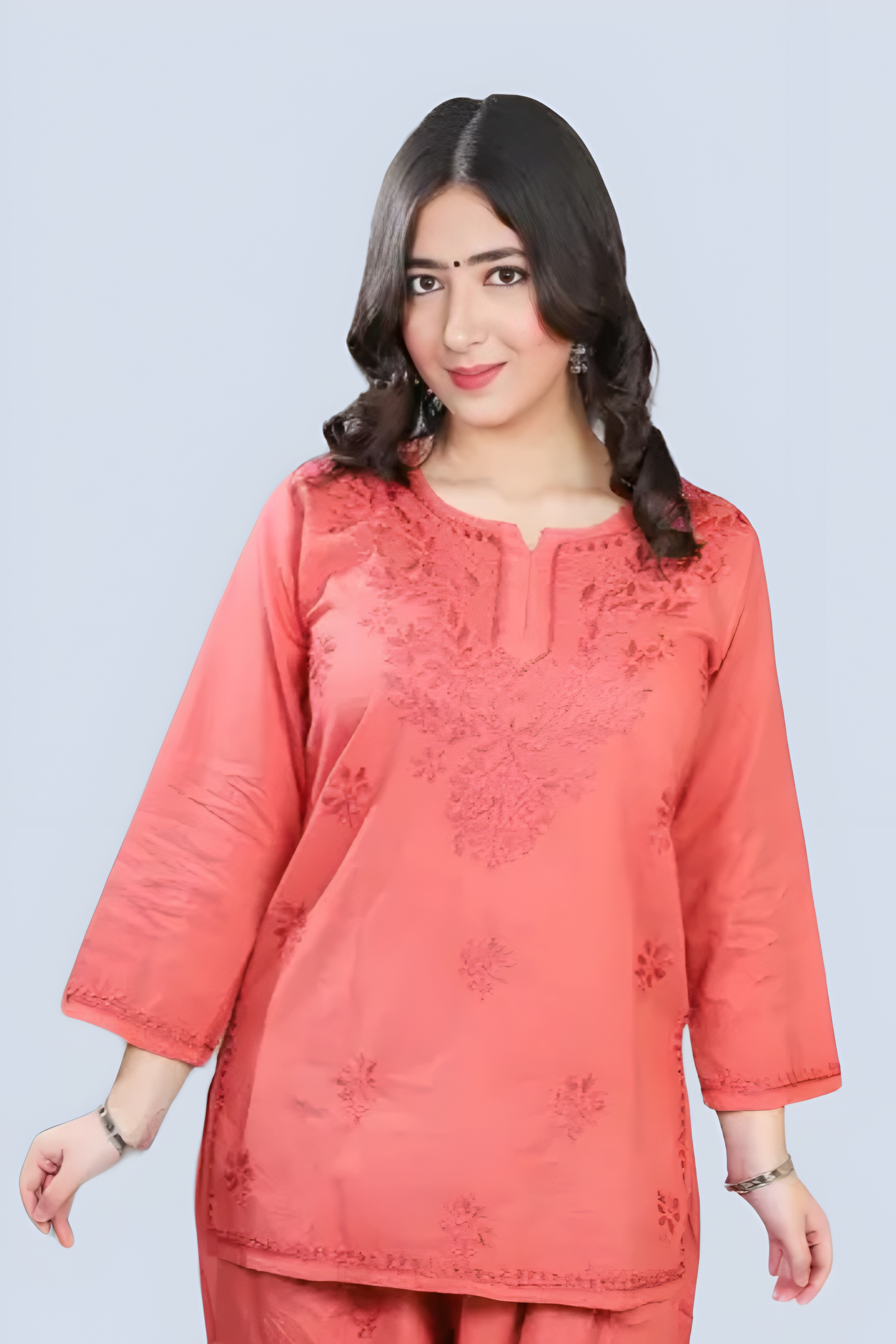 Rose Gold Yusra Dyed Cotton Chikankari Short Top