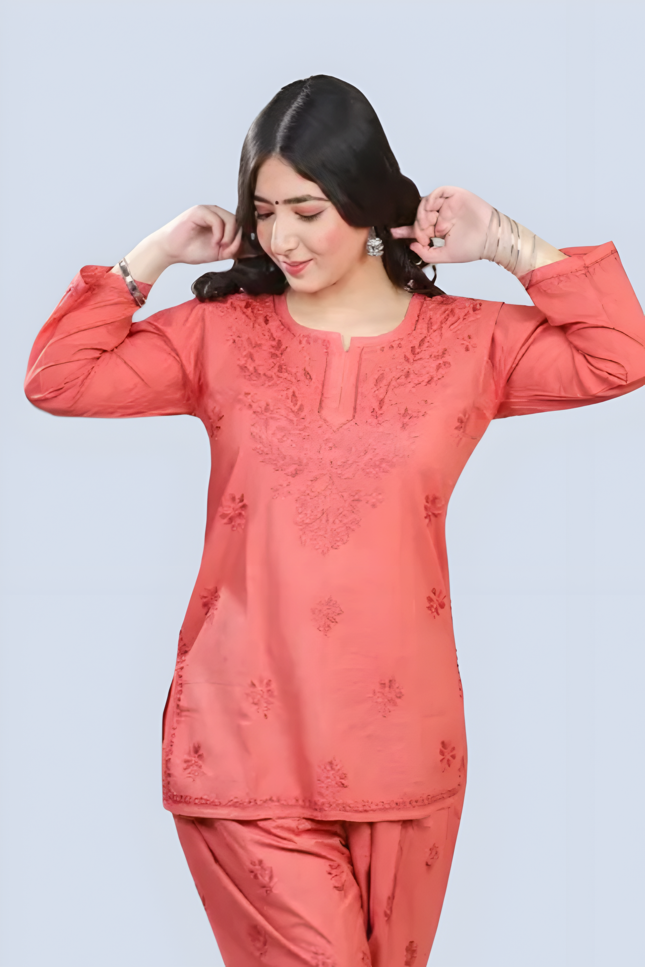 Rose Gold Yusra Dyed Cotton Chikankari Short Top