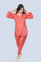 Rose Gold Yusra Dyed Cotton Chikankari Short Top