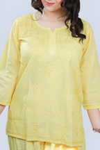 Yellow Yusra Dyed Cotton Chikankari Short Top