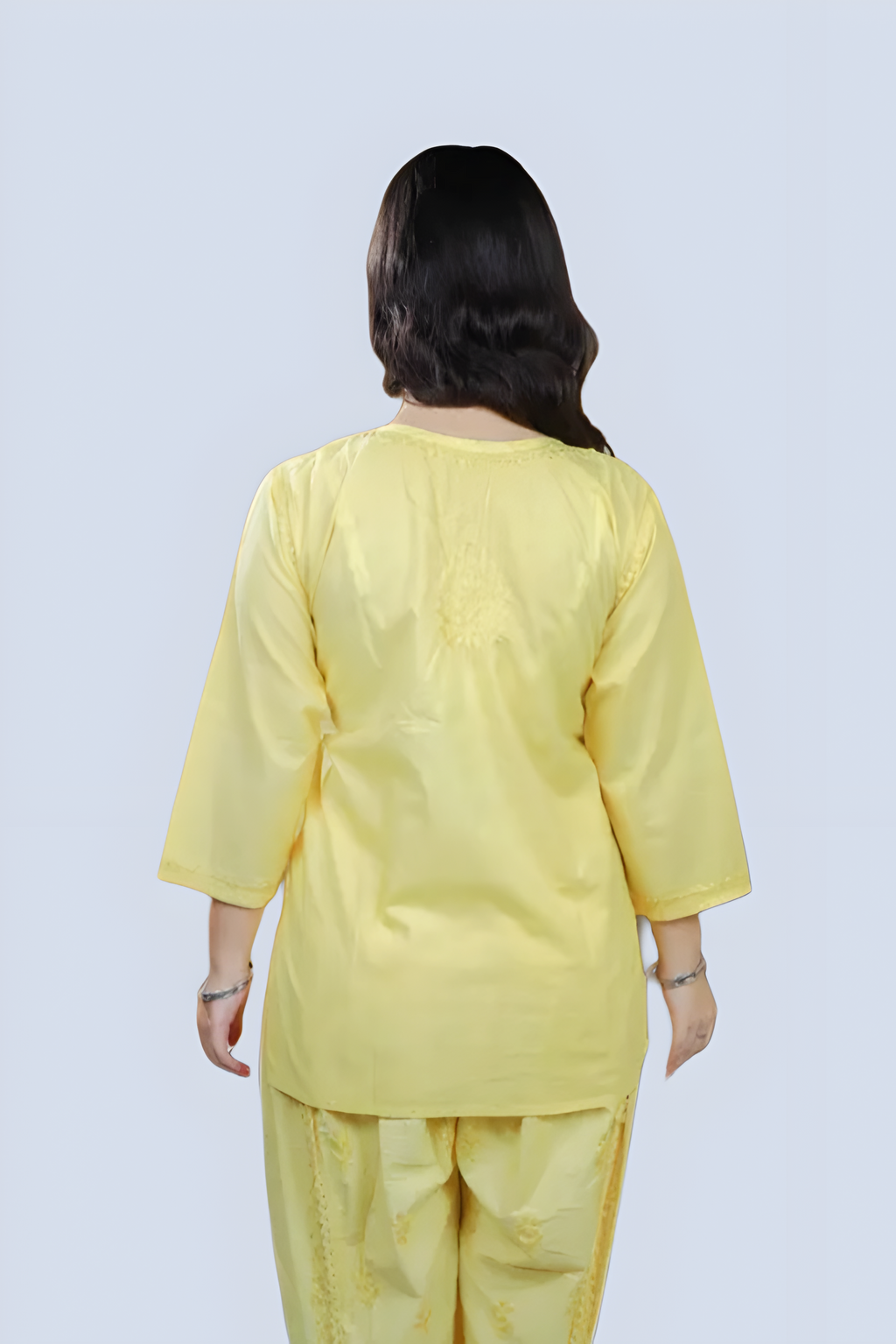 Yellow Yusra Dyed Cotton Chikankari Short Top