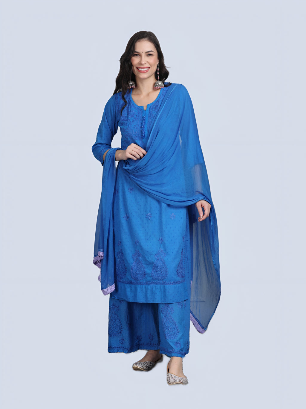 Blue Zulaikha Dyed Dobby Cotton Kurti Set