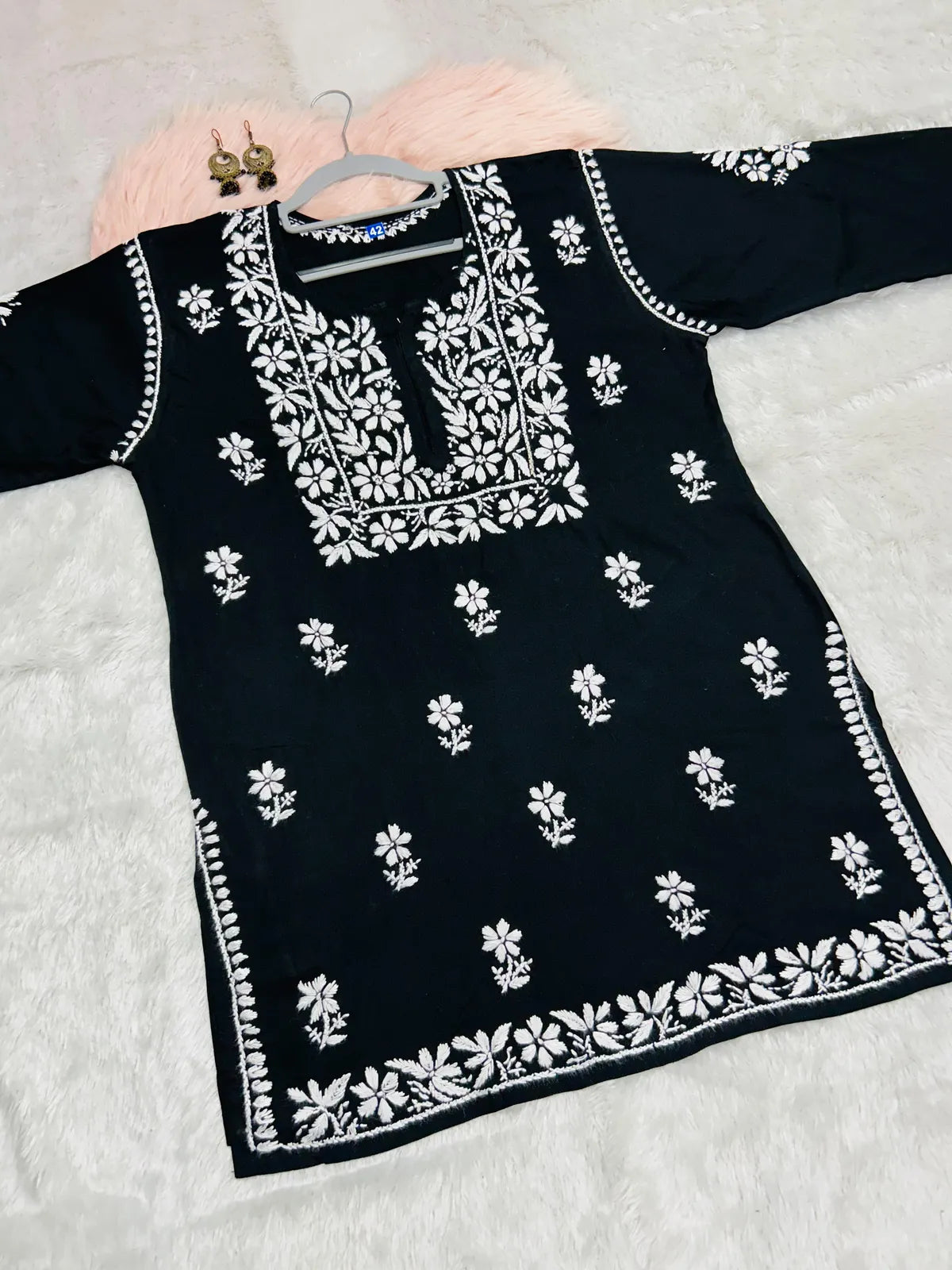 Black Mehwish Chikankari Rayon Short Top