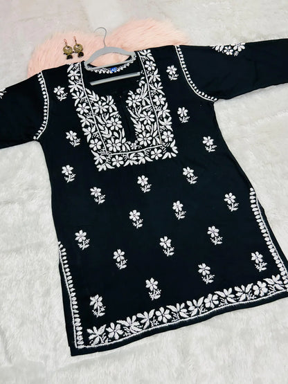 Women's Luxurious Soft Rayon Chikankari Short Kurti – Elegant, Breathable & Perfect for Every Occasion!