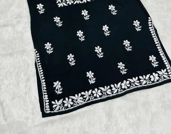 Black Mehwish Chikankari Rayon Short Top