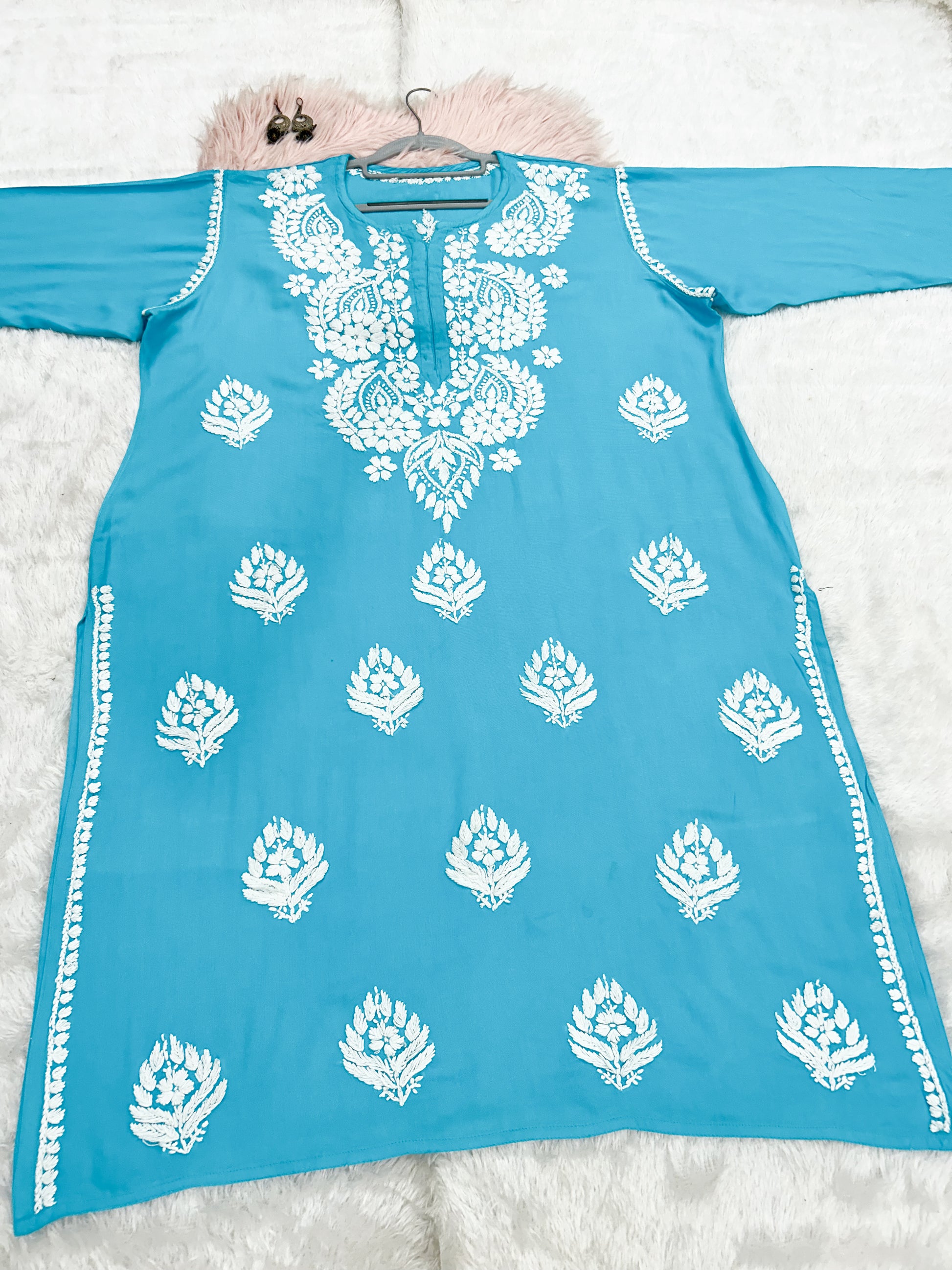 blue rayon plus size chikankari kurti 1
