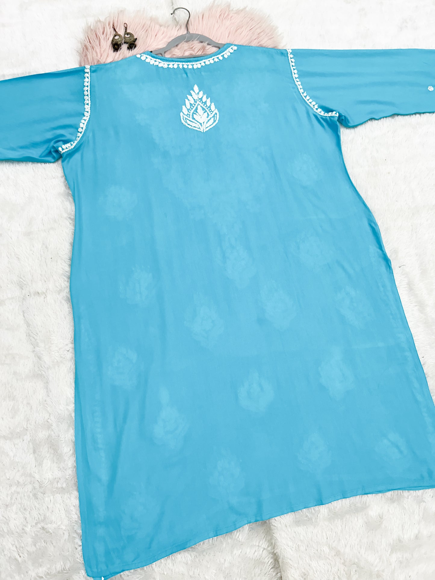 blue rayon plus size chikankari kurti 2