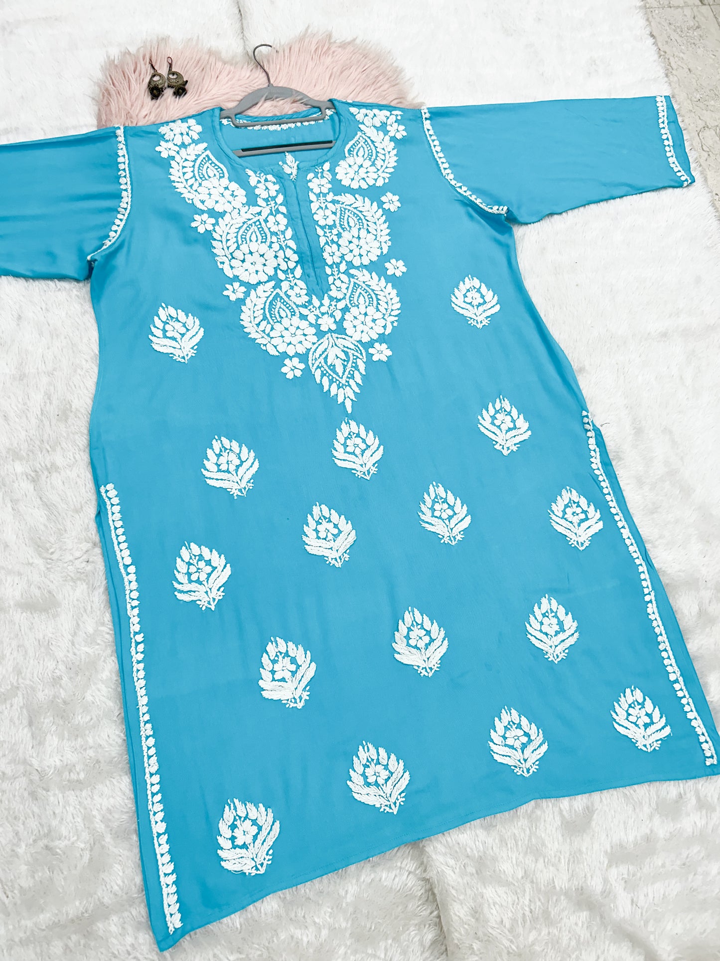 blue rayon plus size chikankari kurti 5