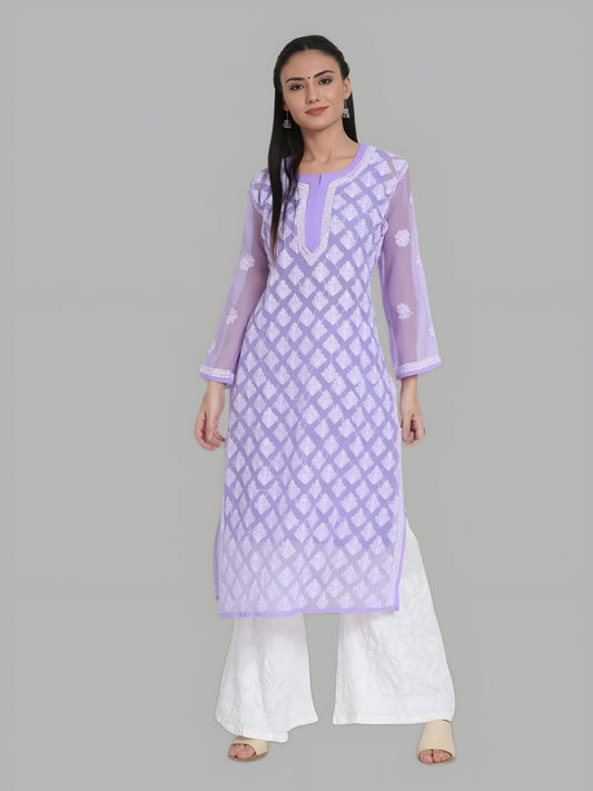 Marjan Chiffon Georgette Chikankari Booti Jaal Kurti With Matching Cotton Inner