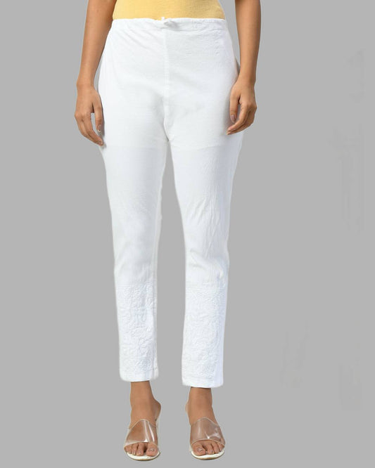 Sadiya Chikankari Stretchable Cotton Lycra Pants with Both Side Pockets – Stylish & Comfortable