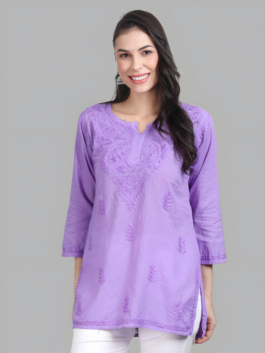 Nuzhat Dyed Lucknowi Chikankari Short Top – Pure Cotton, Handcrafted Beauty in Stunning Shades