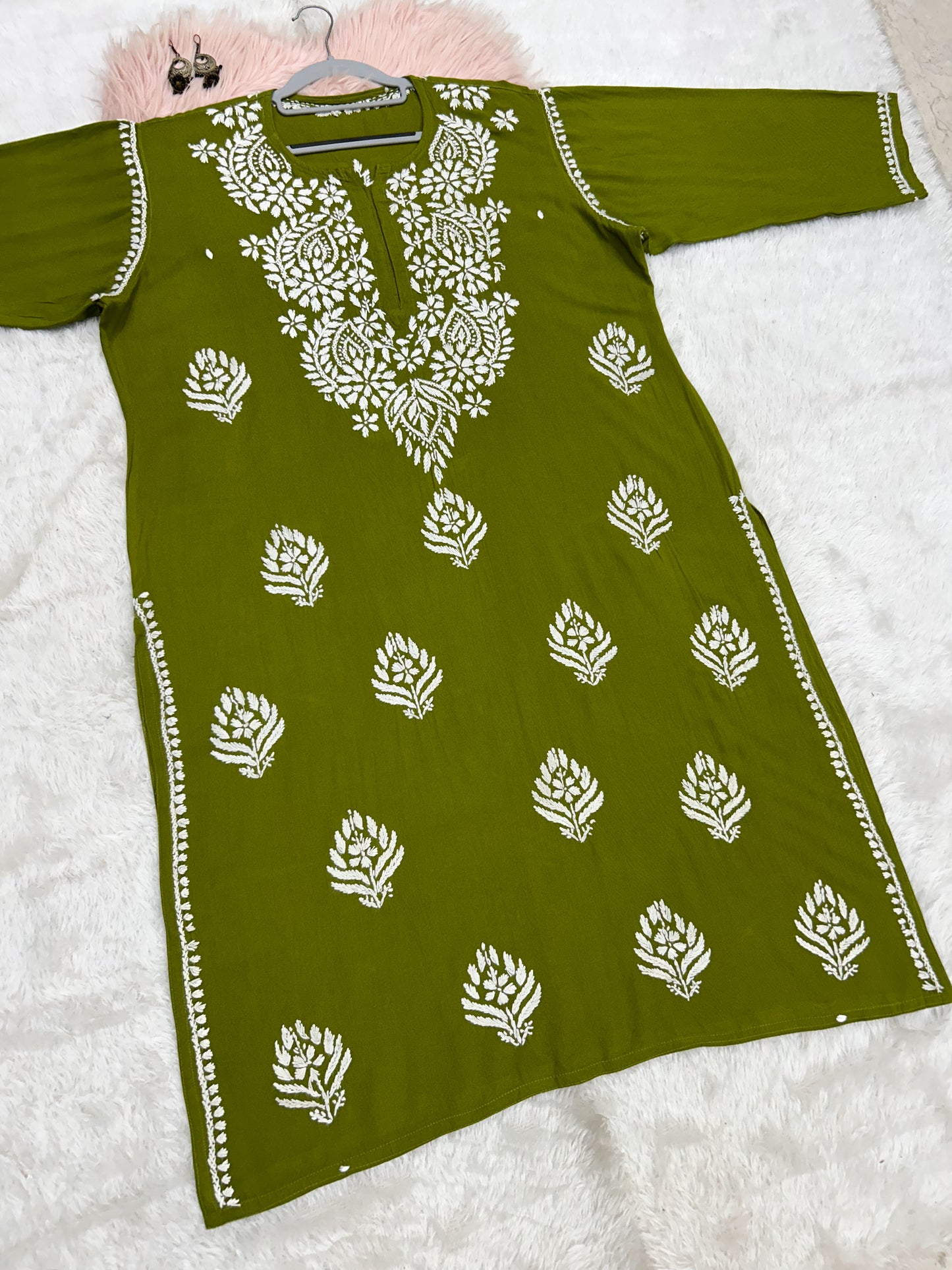 green rayon plus size chikankari kurti 1