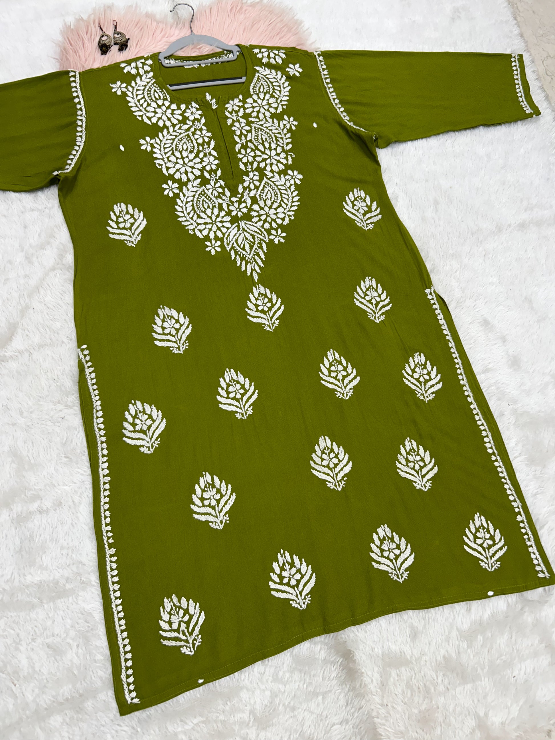green rayon plus size chikankari kurti 1