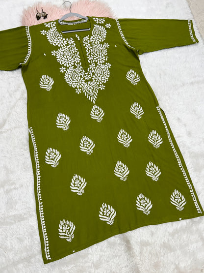 green rayon plus size chikankari kurti 1