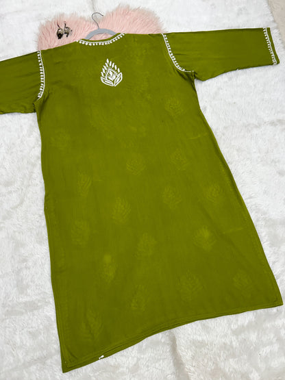 green rayon plus size chikankari kurti 2