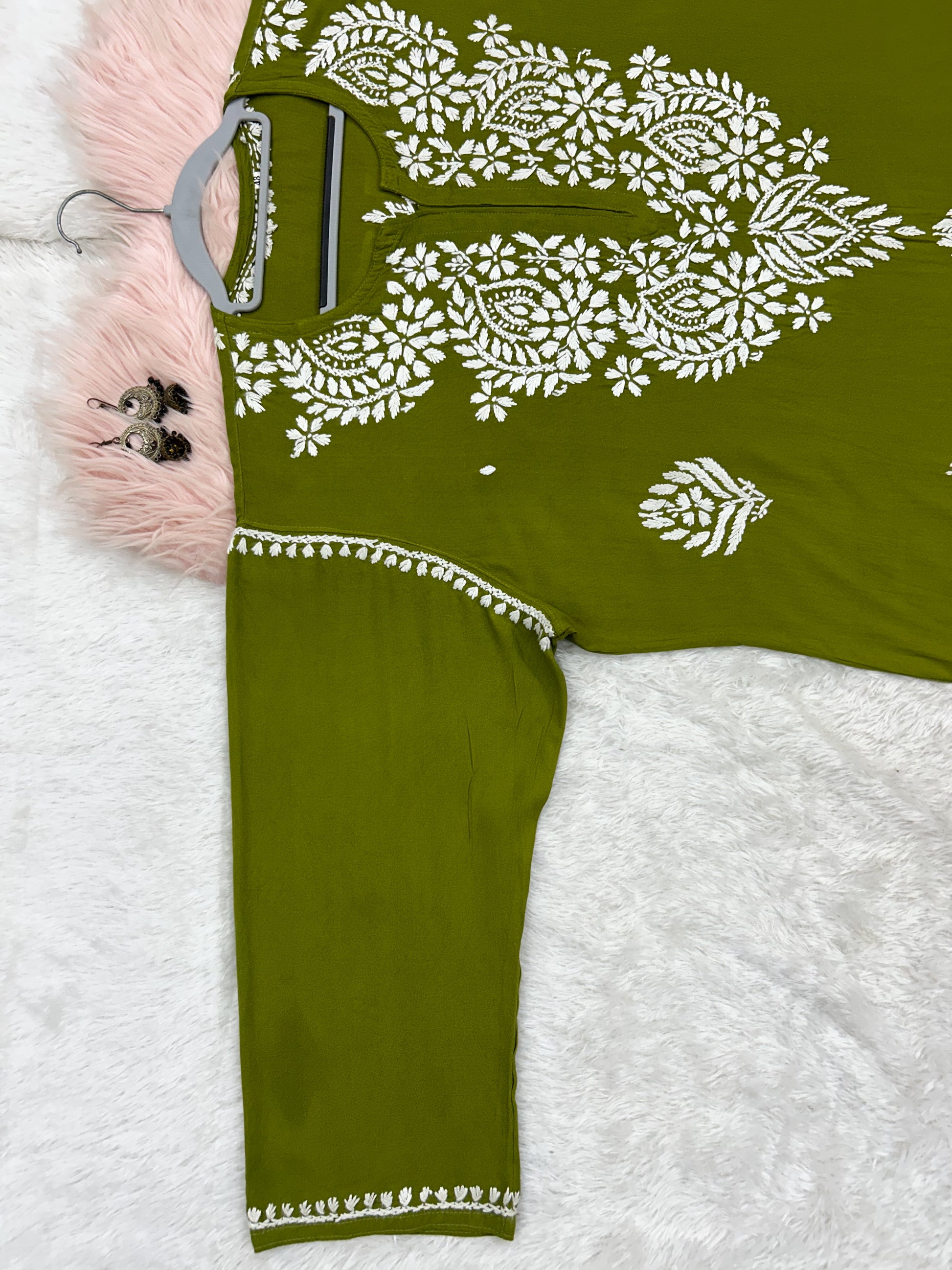 green rayon plus size chikankari kurti 3