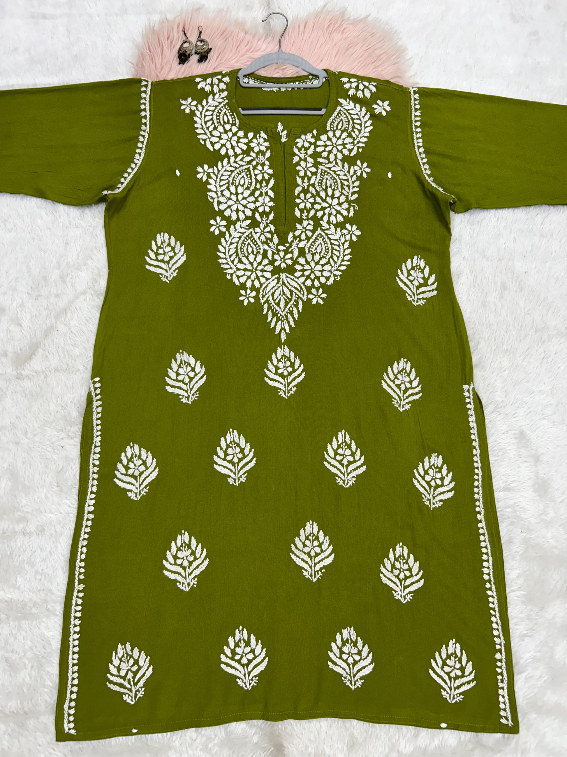 green rayon plus size chikankari kurti 4