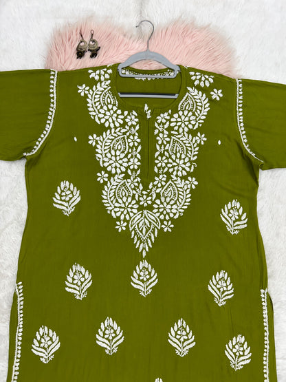 green rayon plus size chikankari kurti 5