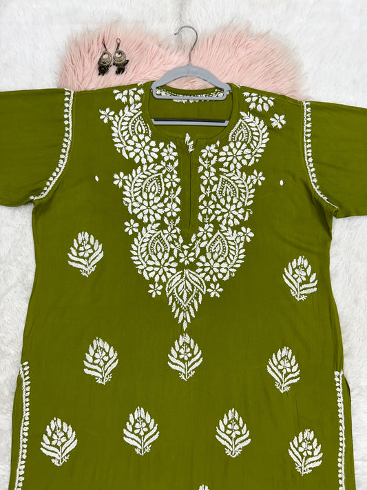 green rayon plus size chikankari kurti 5