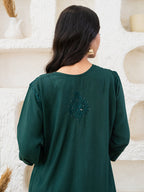 Bottle Green Tuba Rayon kurti with Muquesh Work