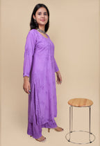 Lavender Aroos Dyed Rayon Kurti & Palazzo Set