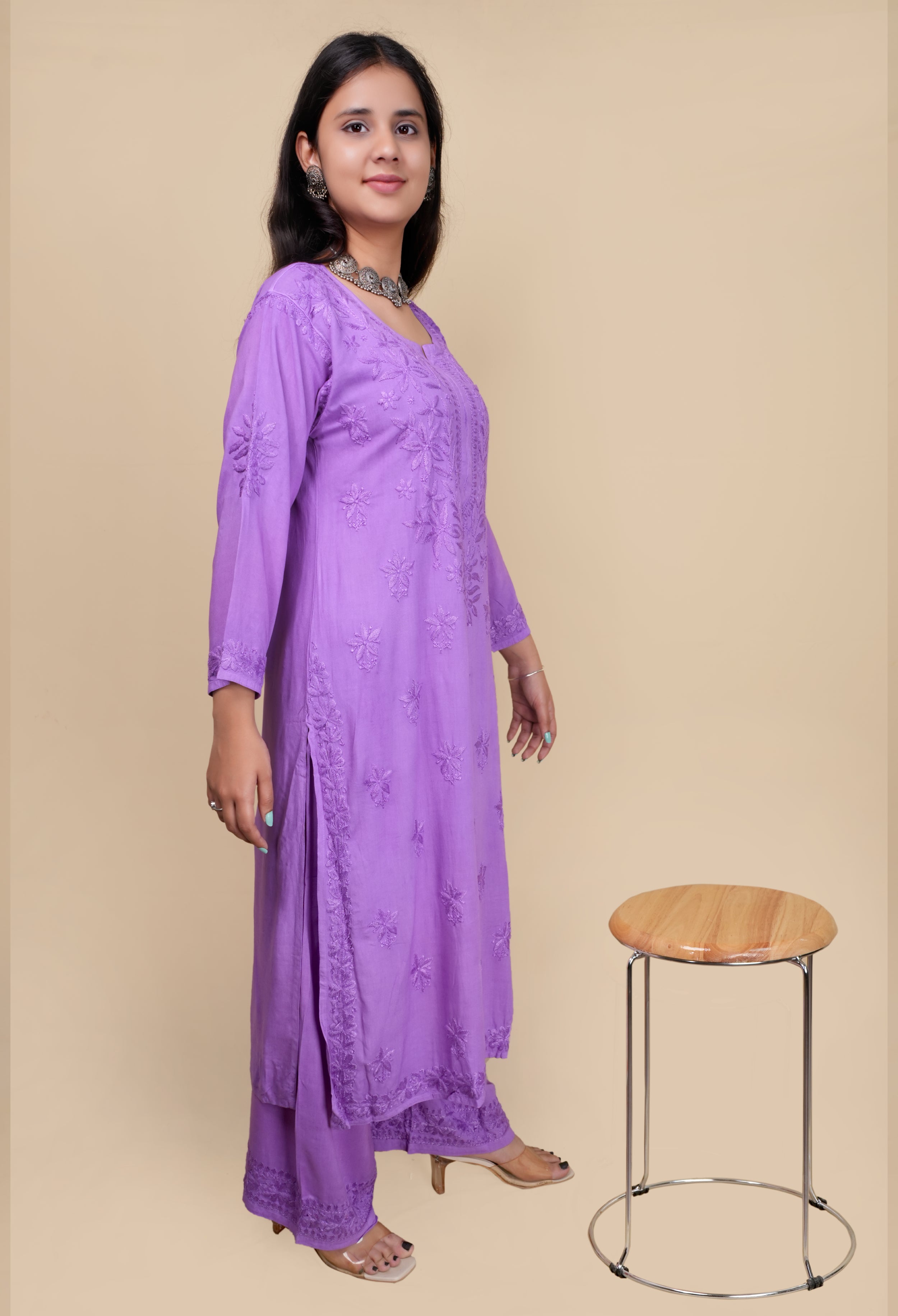 Lavender Aroos Dyed Rayon Kurti & Palazzo Set