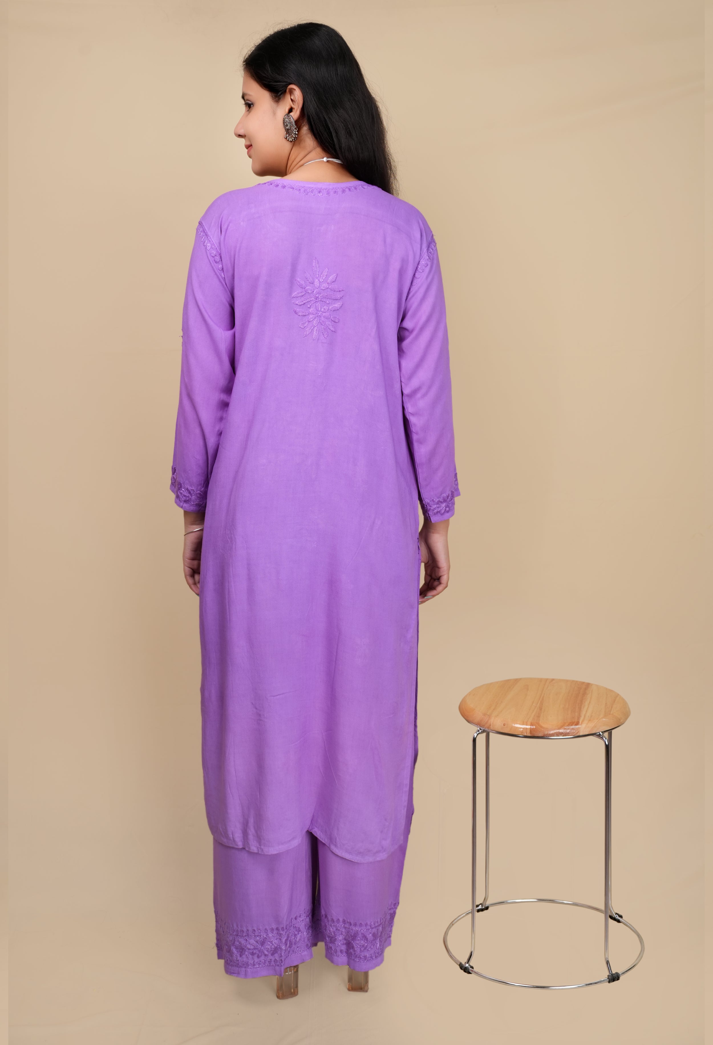 Lavender Aroos Dyed Rayon Kurti & Palazzo Set