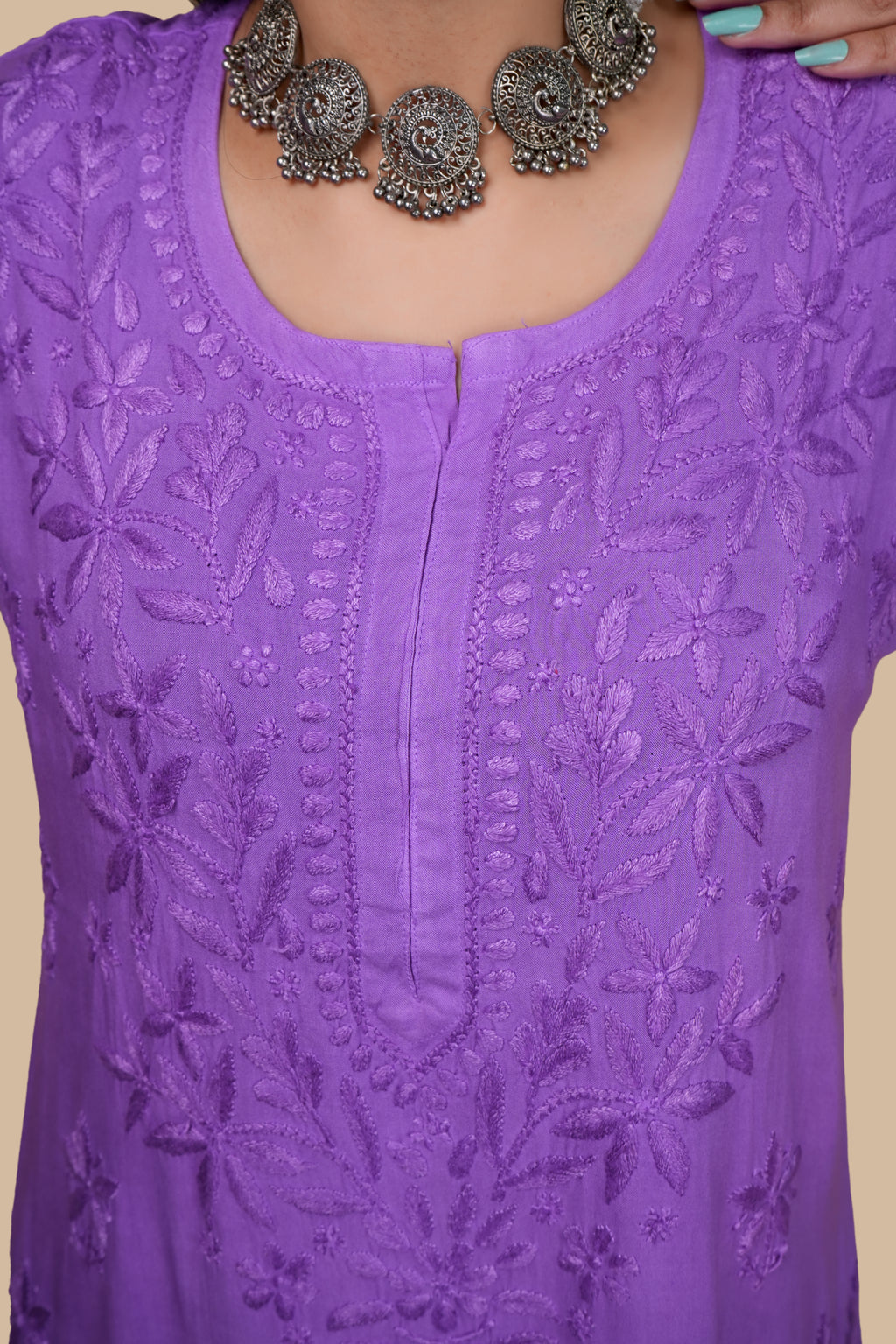 Lavender Aroos Dyed Rayon Kurti & Palazzo Set