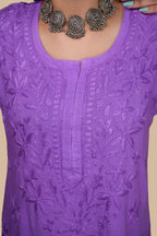Lavender Aroos Dyed Rayon Kurti & Palazzo Set