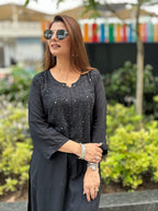 Black Hoor Rayon Muquesh Kurti & Palazzo Set