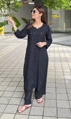 Black Hoor Rayon Muquesh Kurti & Palazzo Set