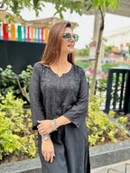 Black Hoor Rayon Muquesh Kurti & Palazzo Set