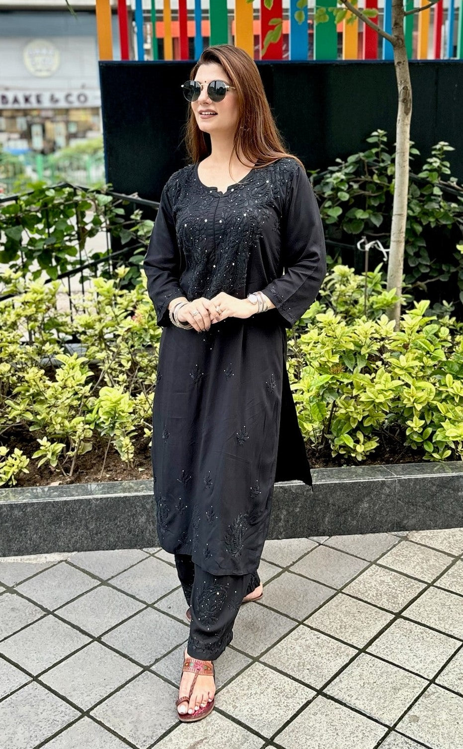 Black Hoor Rayon Muquesh Kurti & Palazzo Set