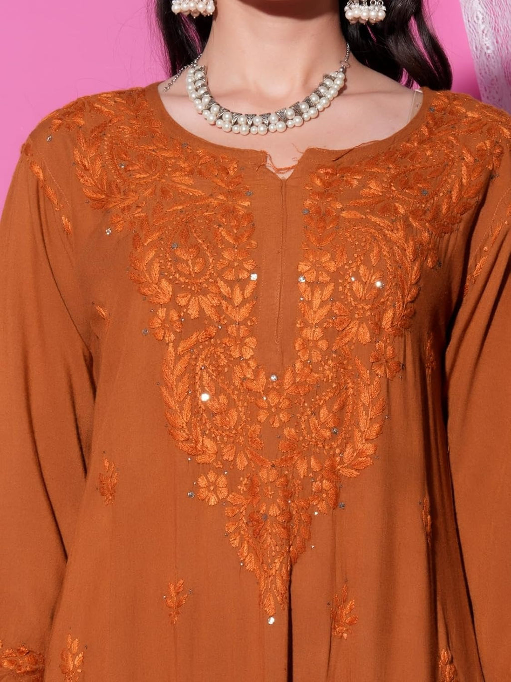 Mustard Hoor Rayon Muquesh Kurti & Palazzo Set