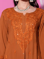 Mustard Hoor Rayon Muquesh Kurti & Palazzo Set