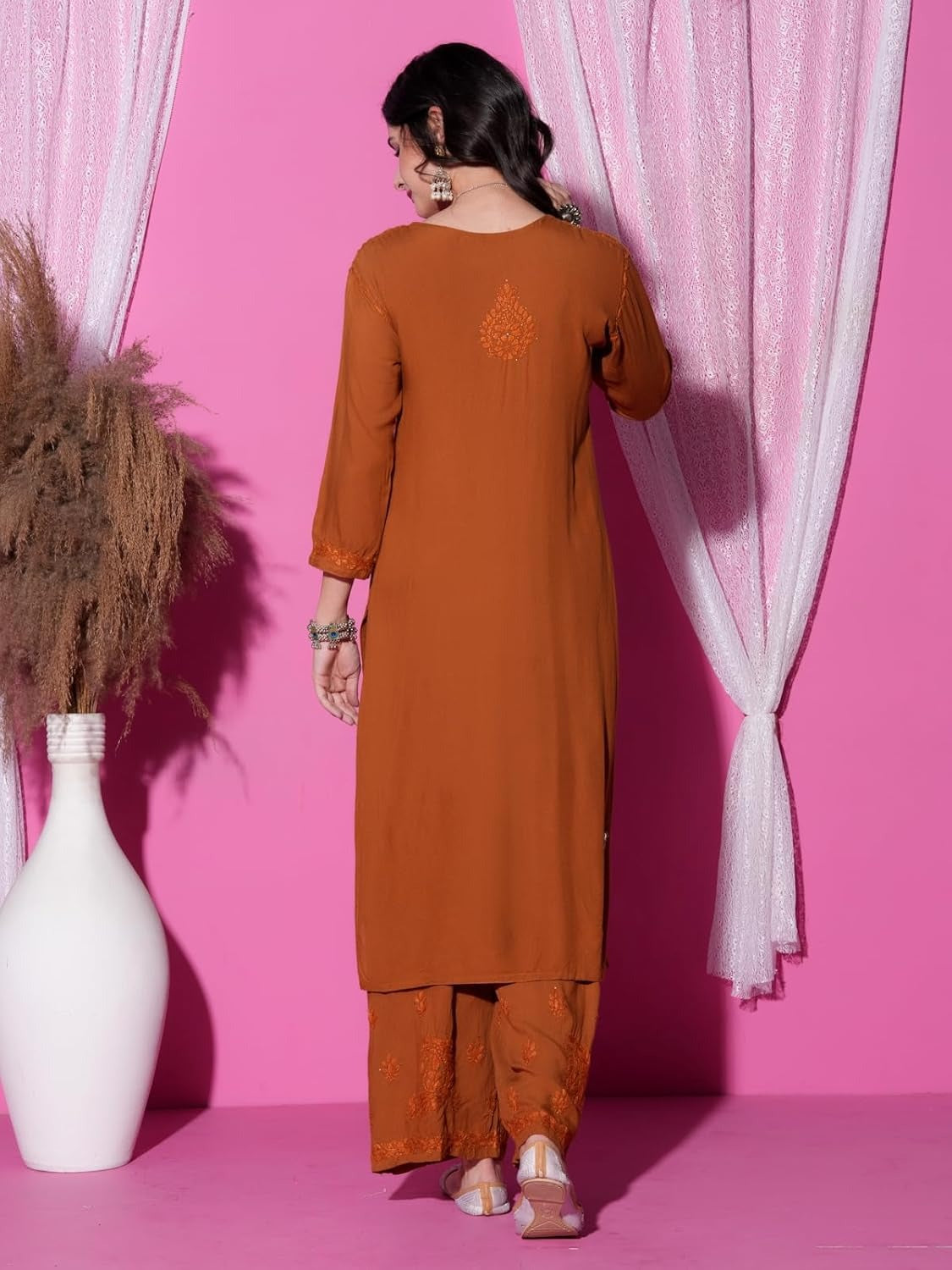Mustard Hoor Rayon Muquesh Kurti & Palazzo Set