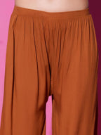 Mustard Hoor Rayon Muquesh Kurti & Palazzo Set