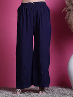 Navy Blue Hoor Rayon Muquesh Kurti & Palazzo Set