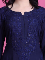 Navy Blue Hoor Rayon Muquesh Kurti & Palazzo Set