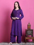 Purple Hoor Rayon Muquesh Kurti & Palazzo Set