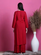 Red Hoor Rayon Muquesh Kurti & Palazzo Set