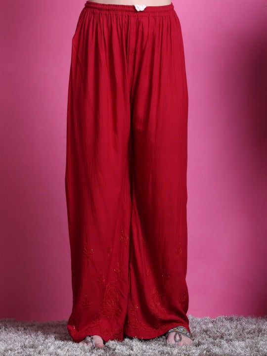 Red Hoor Rayon Muquesh Kurti & Palazzo Set