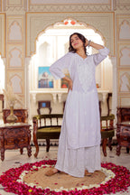 White Hoor Rayon Muquesh Kurti & Palazzo Set