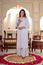 White Hoor Rayon Muquesh Kurti & Palazzo Set