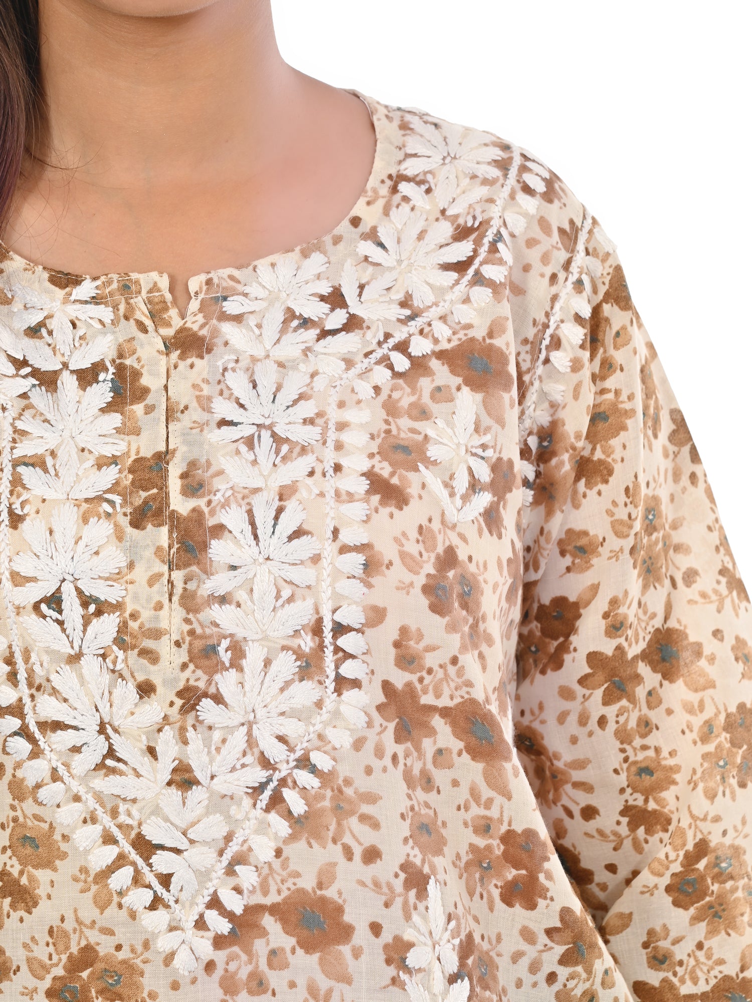 Mauve Haya Mulmul Cotton Printed Short Chikankari Top by malabis