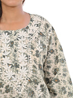 Pista Green Haya Mulmul Cotton Printed Short Chikankari Top by malabis