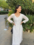 White Naila Modal Chikankari Kurti Set