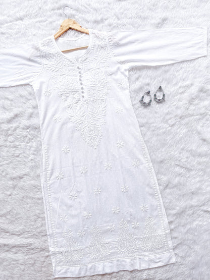 SAIYAARA White Soft Combed Cotton Chikankari Kurti – Timeless Elegance Inspired by Love & Memories