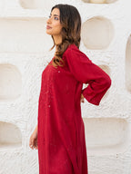 Maroon Tuba Rayon kurti with Muquesh Work