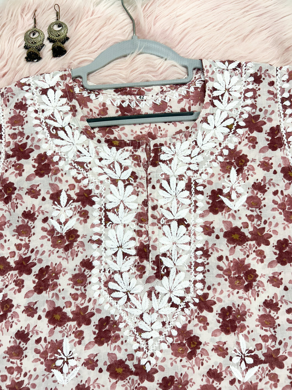 Printed Mul Cotton Short Lucknowi Chikankari Kurti for Women, 30" Inches Length, Super Comfy & Non-Transparent Kurti